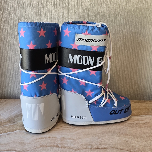 Moon Boot Icon Retrobiker Snow Boots Blue Pink Moon Boot Stars Snow Boots - Picture 7 of 14